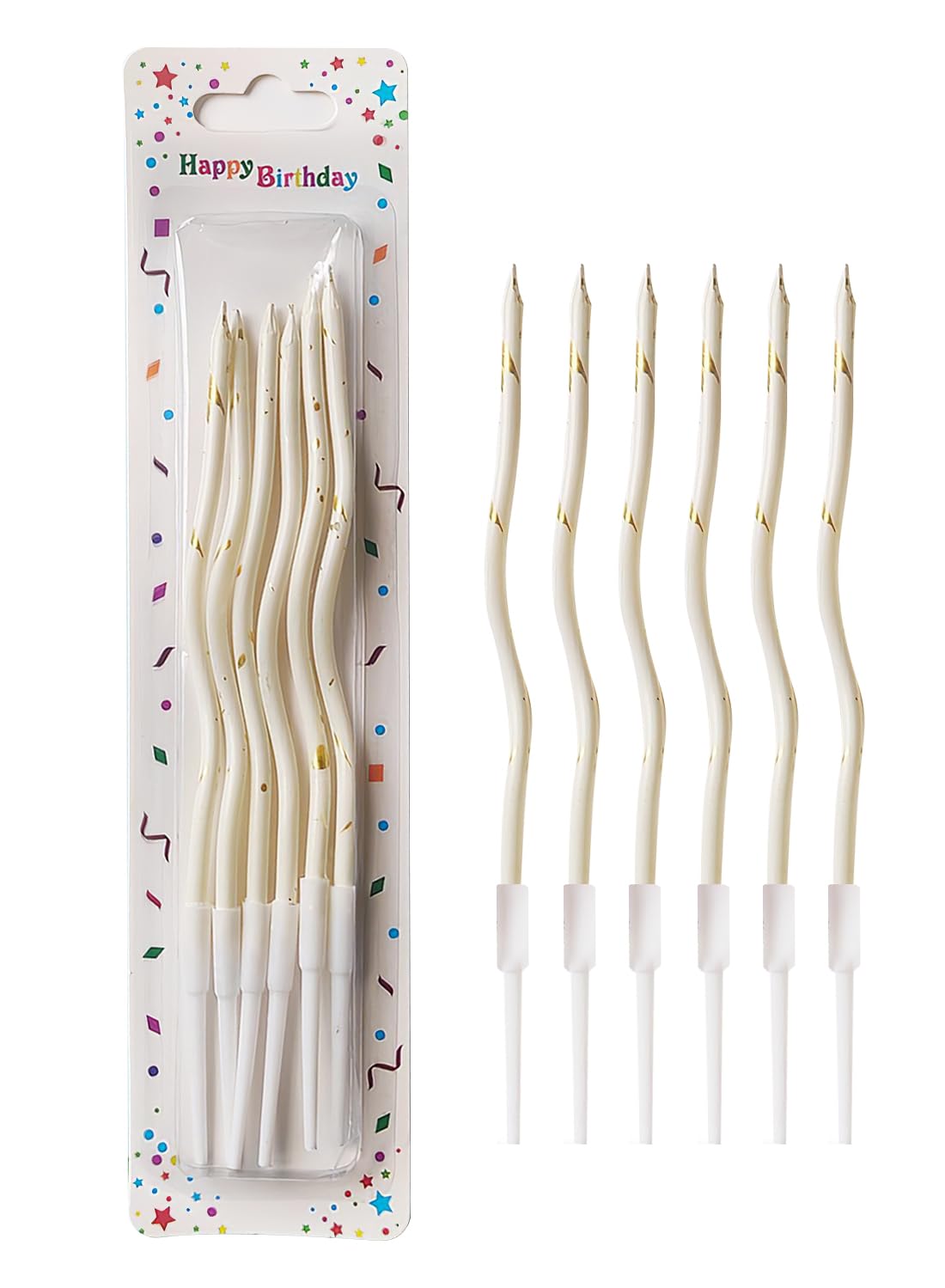 Colorful Long Thin Metallic Birthday Candles Kit£¬Glittery Cake Toppers with Cute Designs, Perfect for Kids' Parties, Anniversaries, and Celebrations-6Pcs Set Colorful