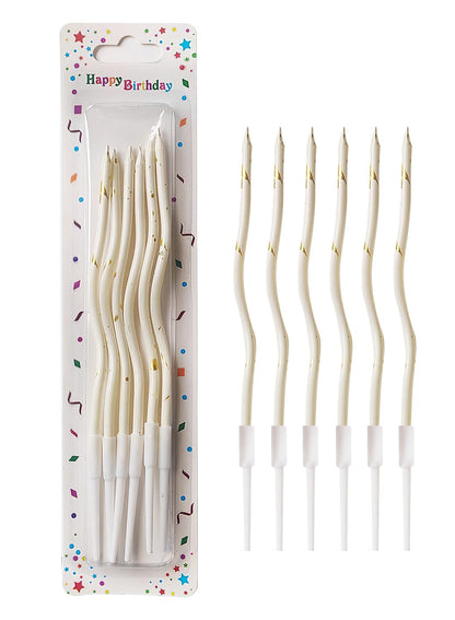 Colorful Long Thin Metallic Birthday Candles Kit£¬Glittery Cake Toppers with Cute Designs, Perfect for Kids' Parties, Anniversaries, and Celebrations-6Pcs Set Colorful