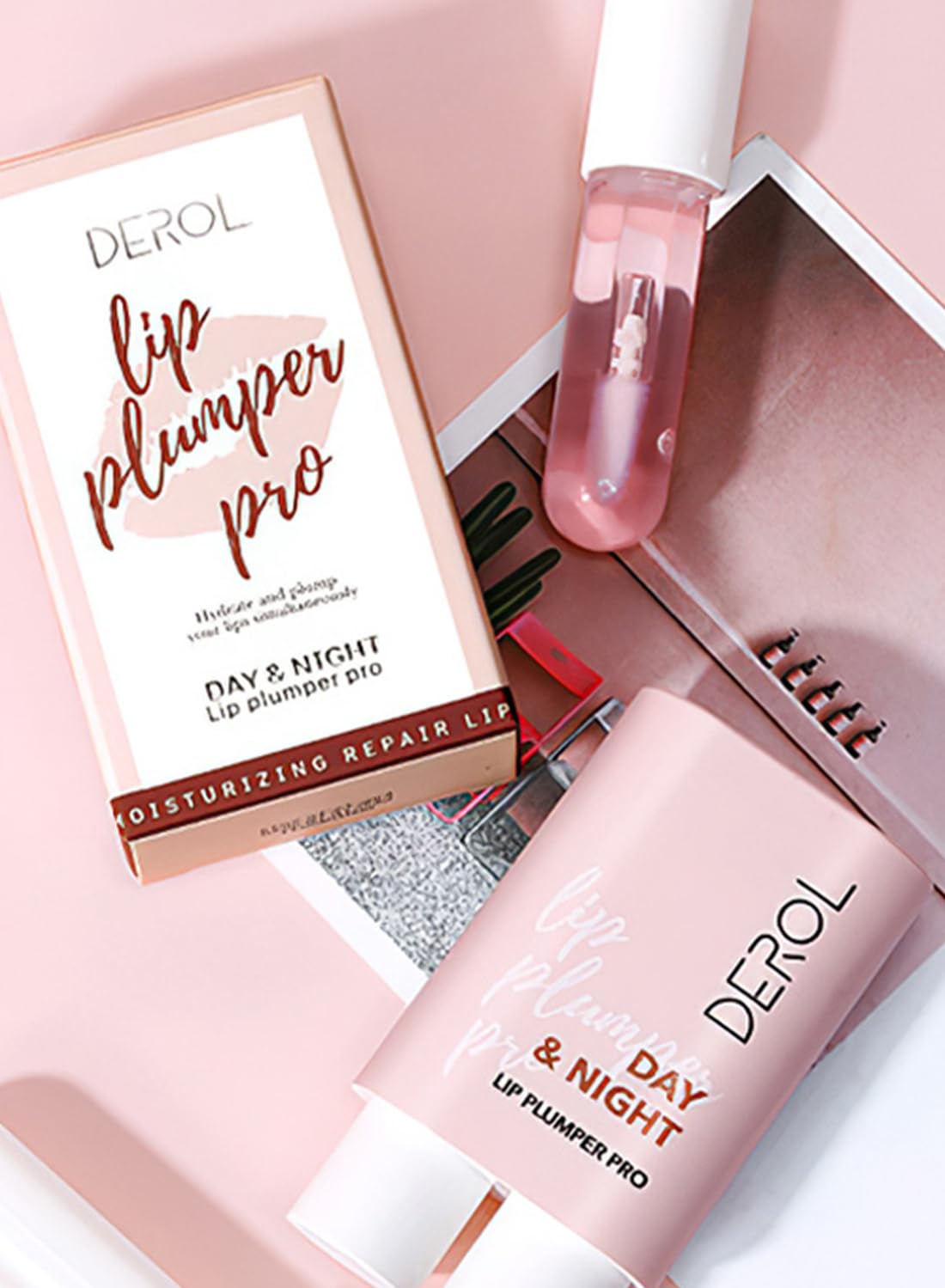 NOVO Lip Care Kit with Natural Lip Plumper and Lip Care Serum, Hydrating Moisturizing Repairing Peeling Exfoliating Lip Treatment, Lip Gloss for Fuller Lips 2Pcs
