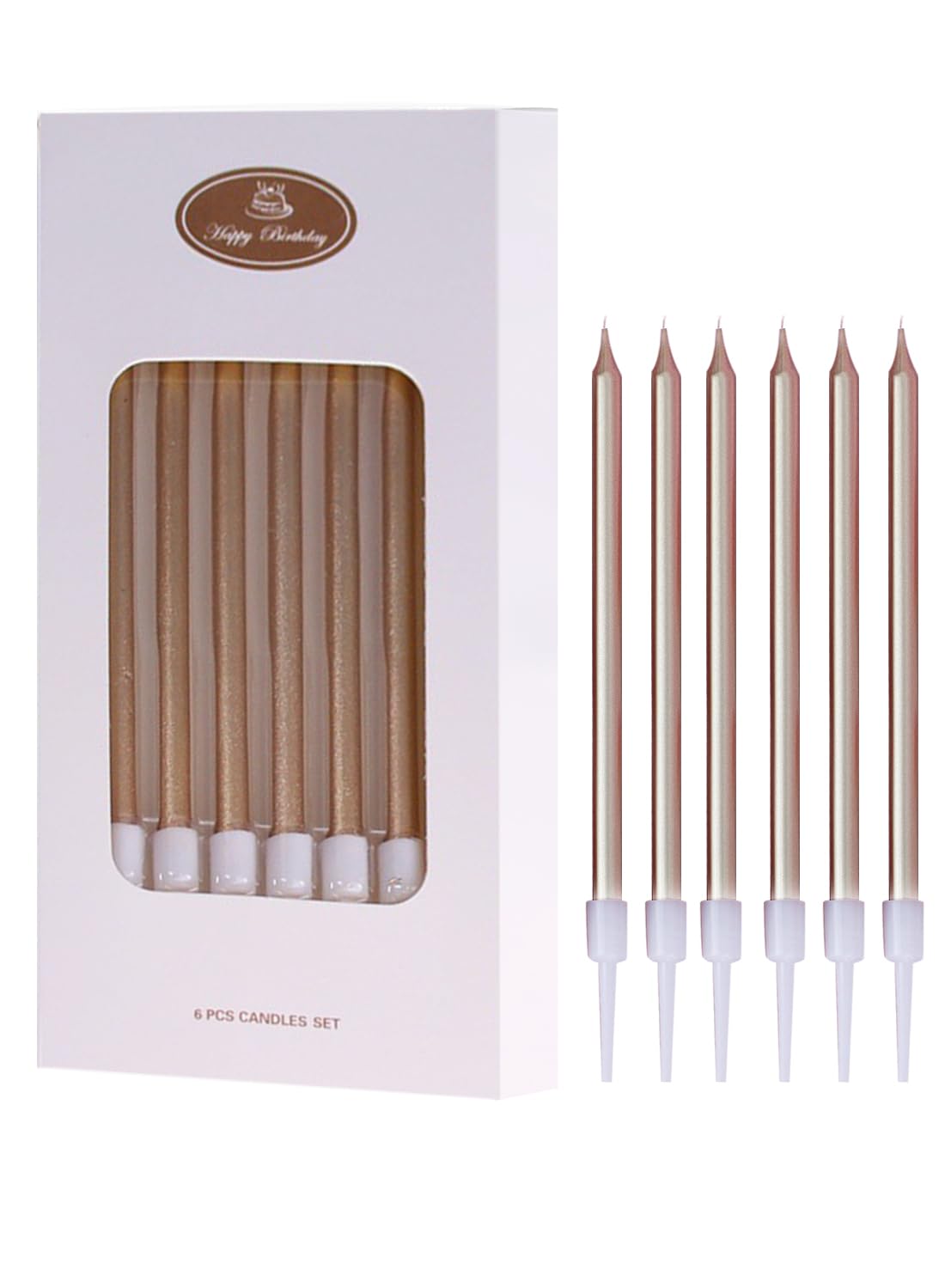 Colorful Long Thin Metallic Birthday Candles Kit£¬Glittery Cake Toppers with Cute Designs, Perfect for Kids' Parties, Anniversaries, and Celebrations-6Pcs Set Colorful