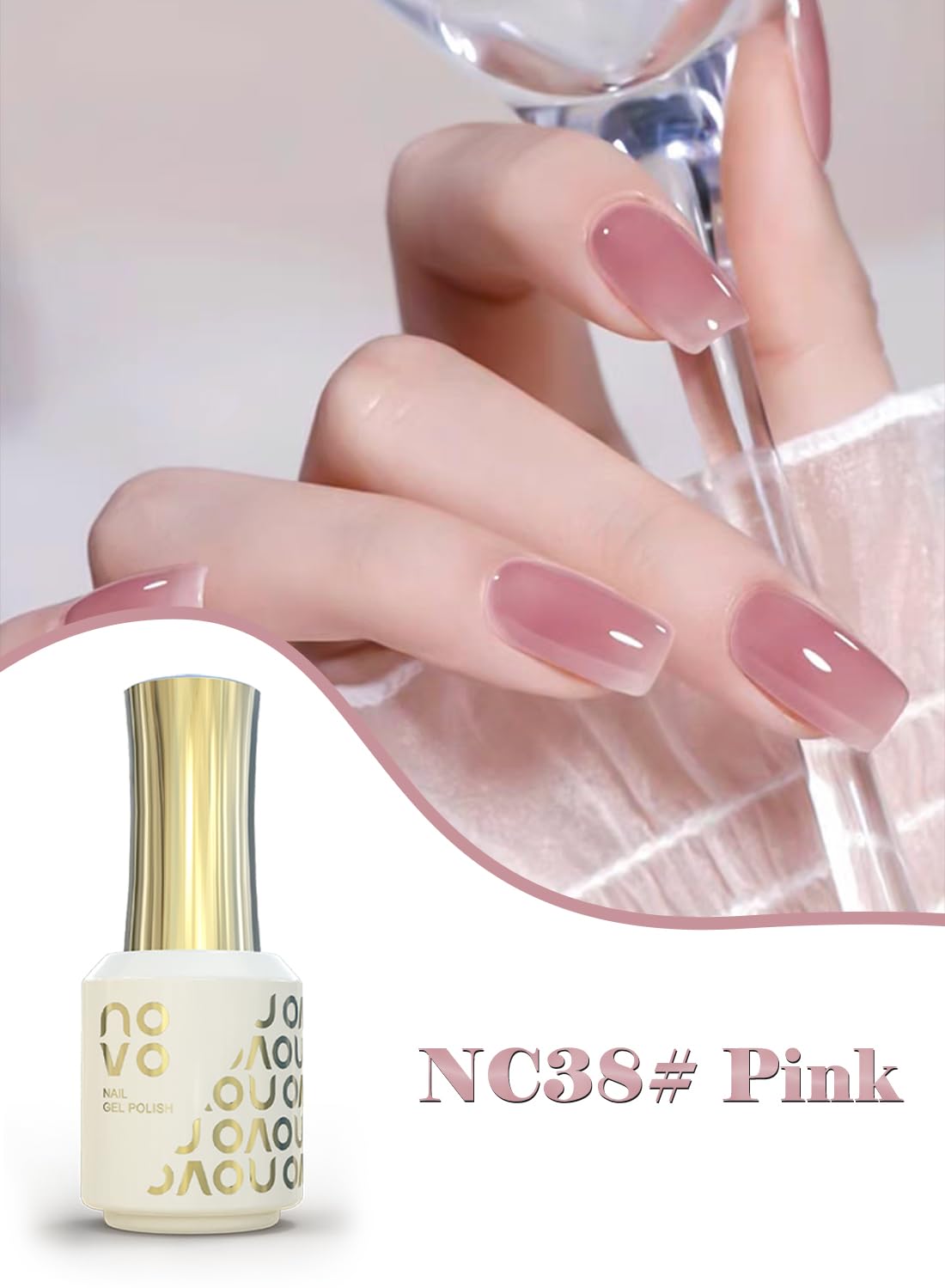 novo Jelly Gel Nail Polish, Sheer Nail Polish, UV LED Gel for DIY 12ml-NC38# Pink