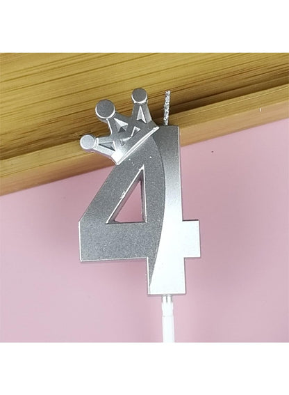 Birthday Number Candles for Cake Decoration, Glittery Cake Toppers with Cute Designs, Perfect for Kids' Parties, Anniversaries, and Celebrations-silver(No.4)