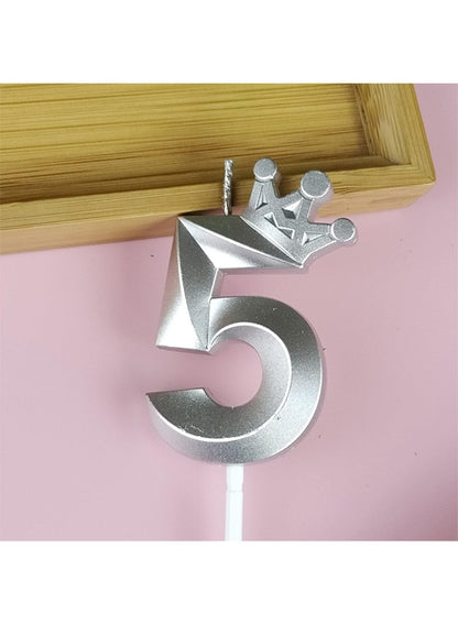 Birthday Number Candles for Cake Decoration, Glittery Cake Toppers with Cute Designs, Perfect for Kids' Parties, Anniversaries, and Celebrations-silver(No.5)