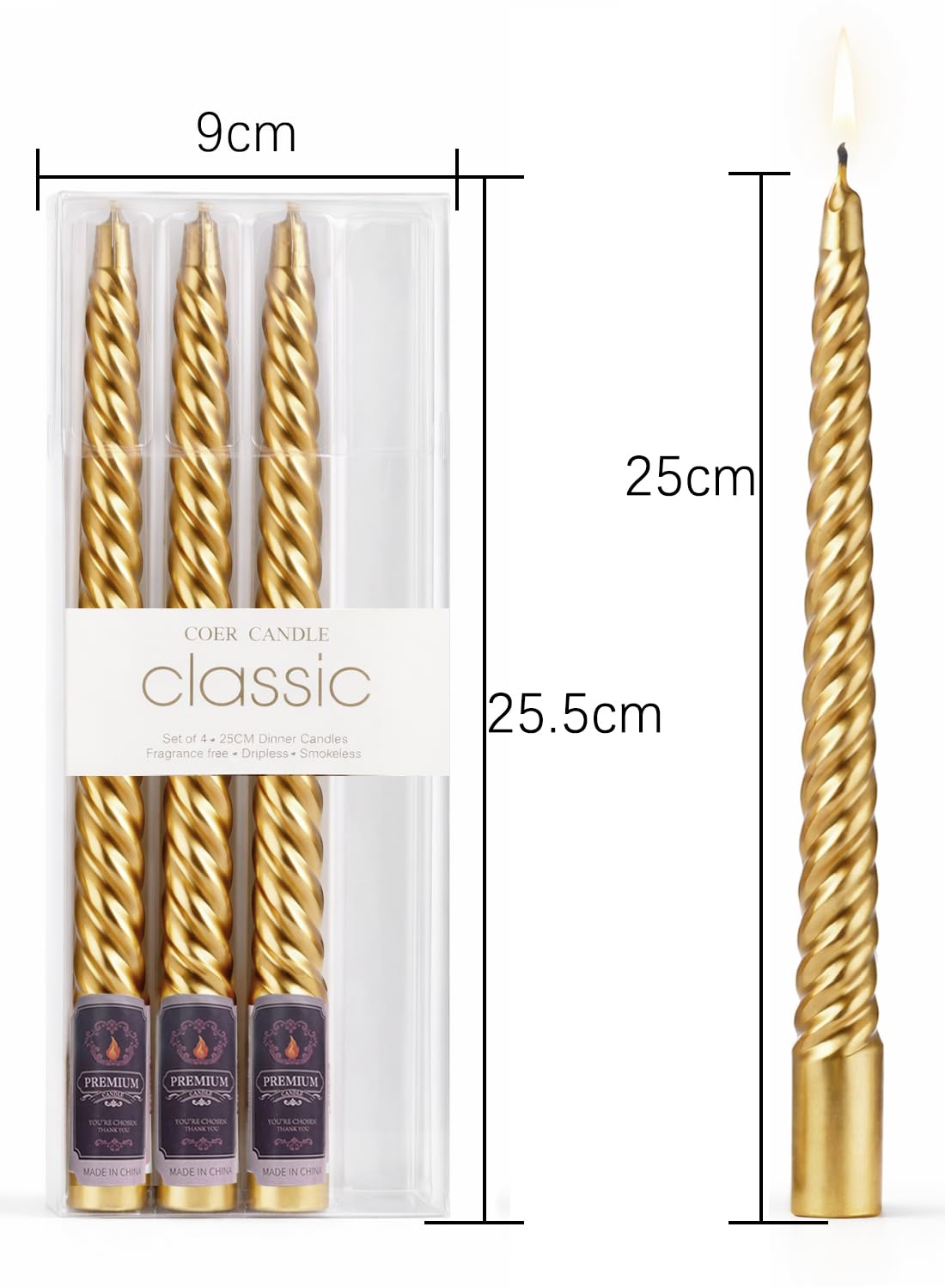 4Pcs Spiral Taper Candle, 25cm Non-Toxic Thread Style Candles, Dripless Scented for Party, Home Decoration