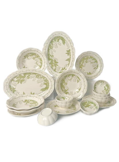 18Pcs Dinnerware Set, Gift Kit, Plates and Bowls Sets, Oven, Dishwasher and Microwave Safe, White/Green