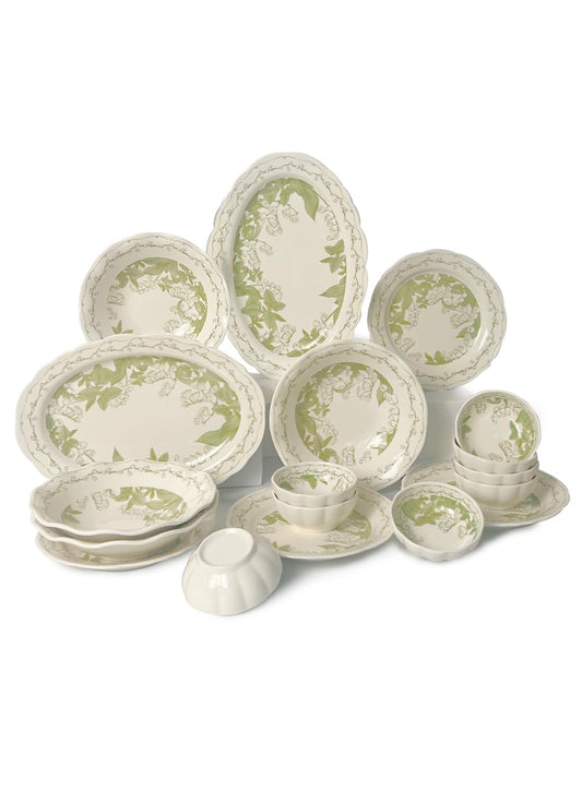 18Pcs Dinnerware Set, Gift Kit, Plates and Bowls Sets, Oven, Dishwasher and Microwave Safe, White/Green