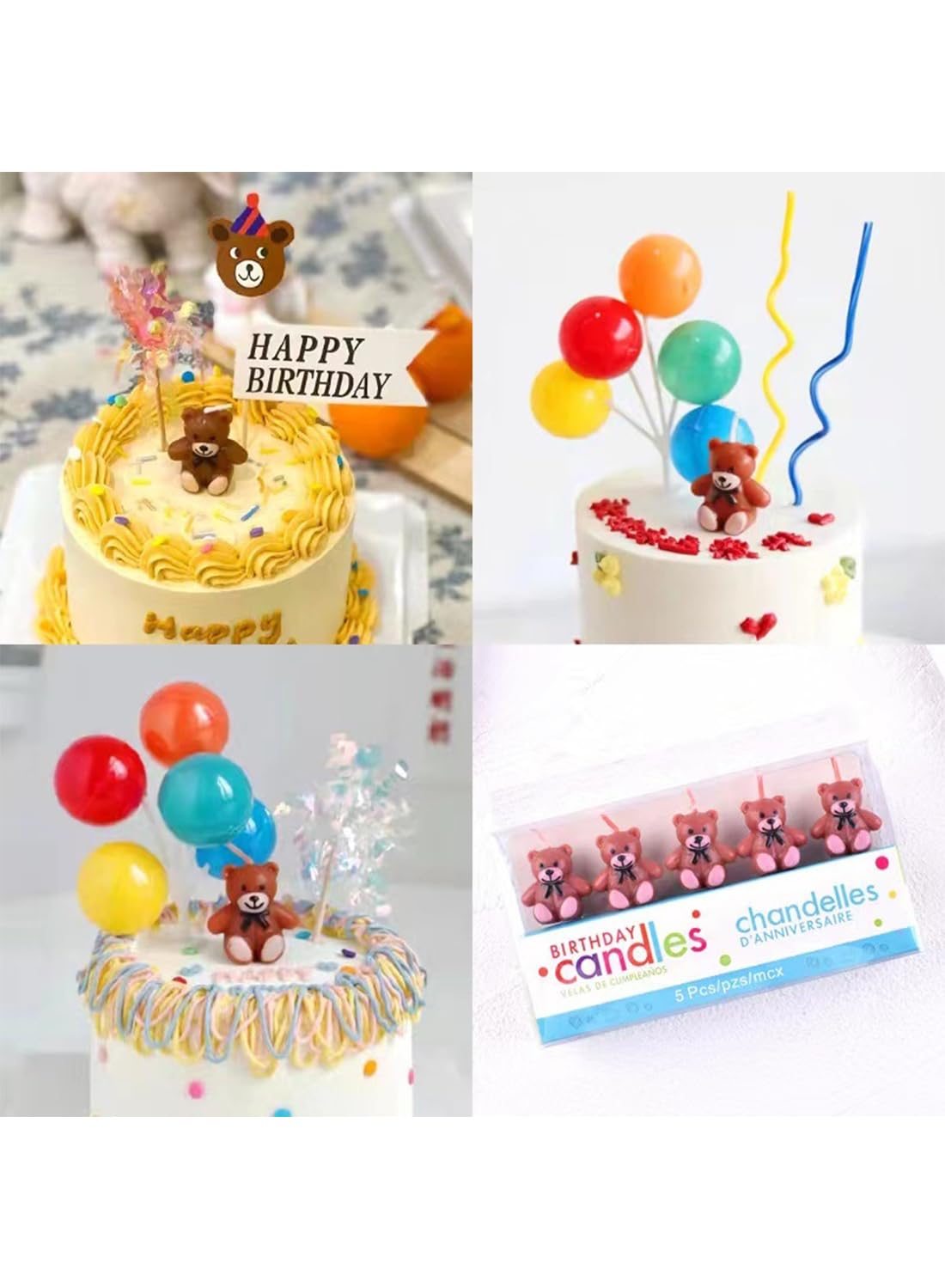 Colorful Long Thin Metallic Birthday Candles Kit£¬Glittery Cake Toppers with Cute Designs, Perfect for Kids' Parties, Anniversaries, and Celebrations-6Pcs Set Colorful