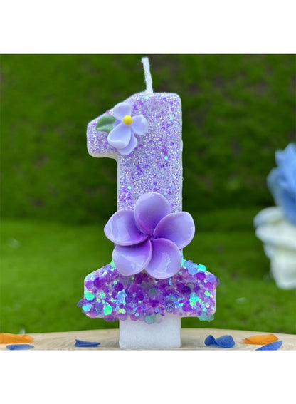 7cm Birthday Number Candles for Cake Decoration, Glittery Cake Toppers with Cute Designs, Perfect for Kids' Parties, Anniversaries, and Celebrations-Green Turtle(No.0)