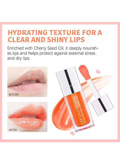 NOVO Glossy Lip Oil, Lasting Moisturizing Glimmer Glow to Fade Lines 9ml-015# Cherry Pink