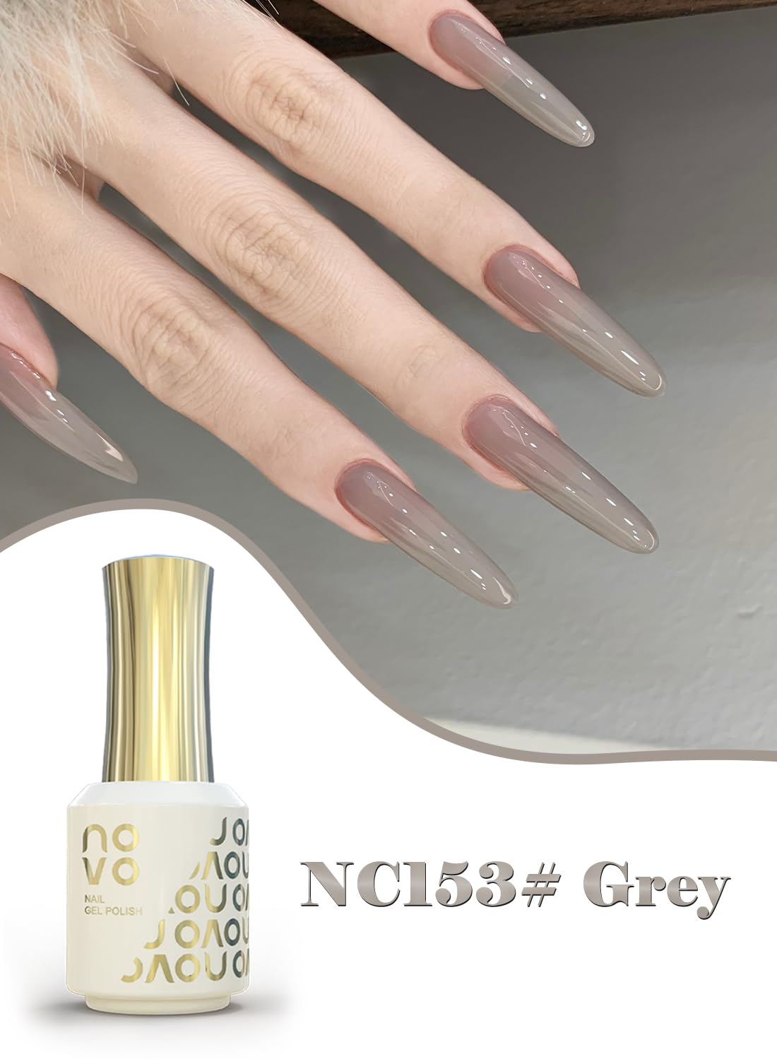 novo Jelly Gel Nail Polish, Sheer Nail Polish, UV LED Gel for DIY 12ml-NC153# Grey