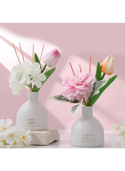NOVO Artificial Flowers Scented Oil Diffuser Set with High imitation flower &4 Reed Sticks for Bathroom & Bedroom Home Decor&Office D¨¦cor, 150ml-Red Rose