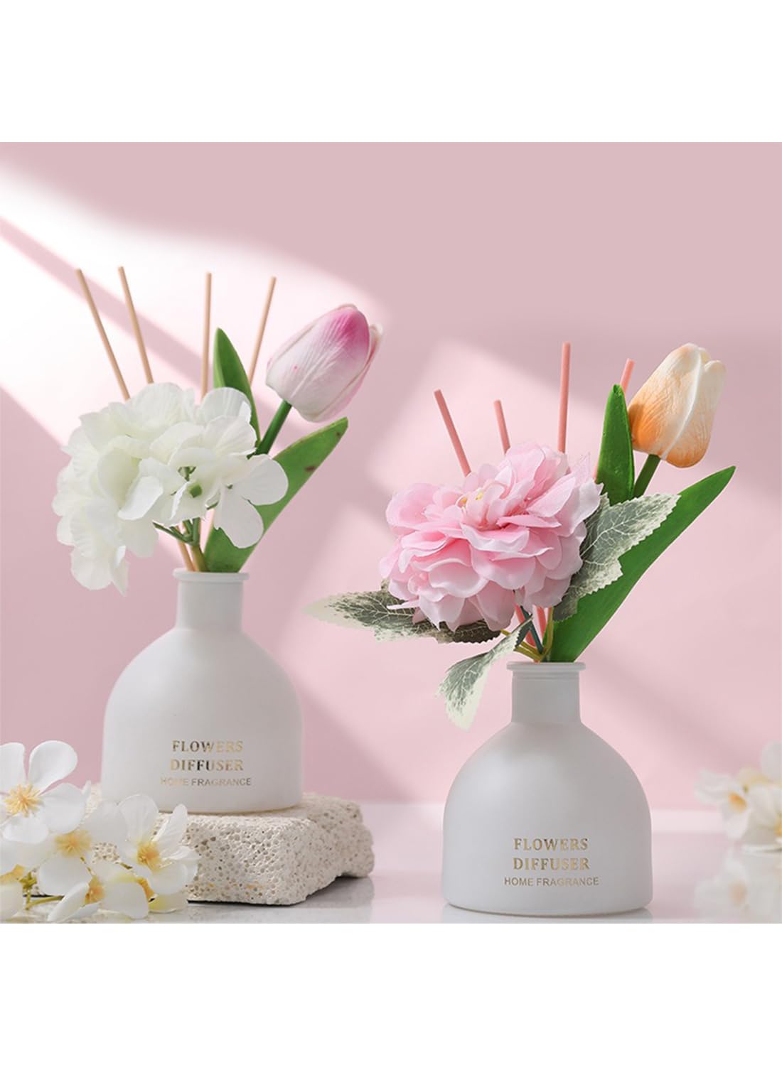 NOVO Artificial Flowers Scented Oil Diffuser Set with High imitation flower &4 Reed Sticks for Bathroom & Bedroom Home Decor&Office D¨¦cor, 150ml