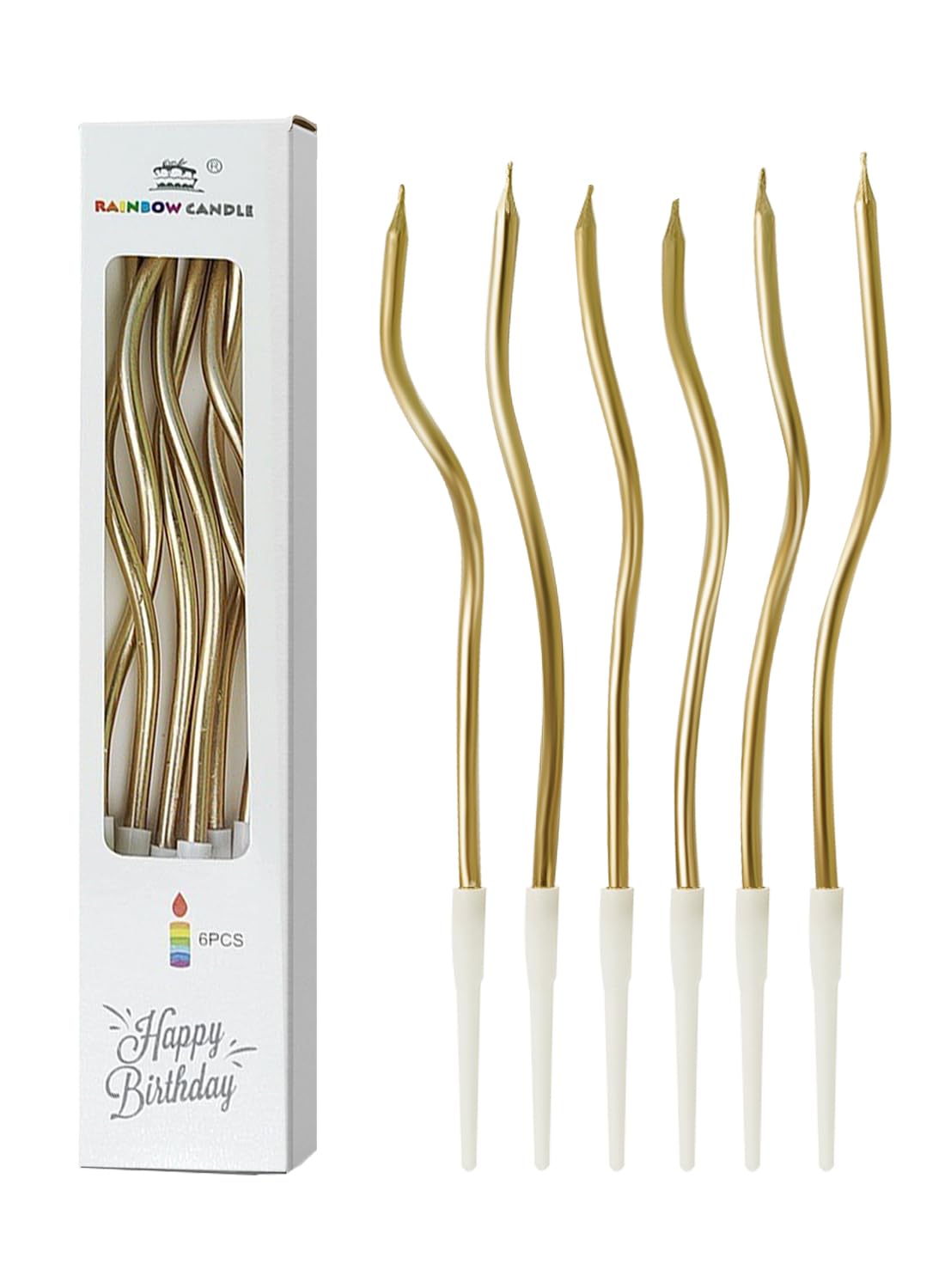 Colorful Long Thin Metallic Birthday Candles Kit£¬Glittery Cake Toppers with Cute Designs, Perfect for Kids' Parties, Anniversaries, and Celebrations-6Pcs Set Colorful