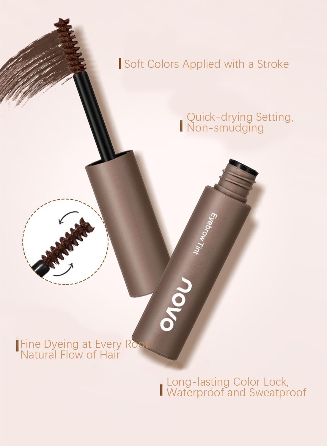 NOVO Eyebrow Tint, Semi Permanent Brow Tint, Waterproof Smudge Proof Long Lasting Eyebrow Tattoos, Instant Brow Dye, Hair Dying for Salon Home Use 4.8g Dark Coffee Brown 01#