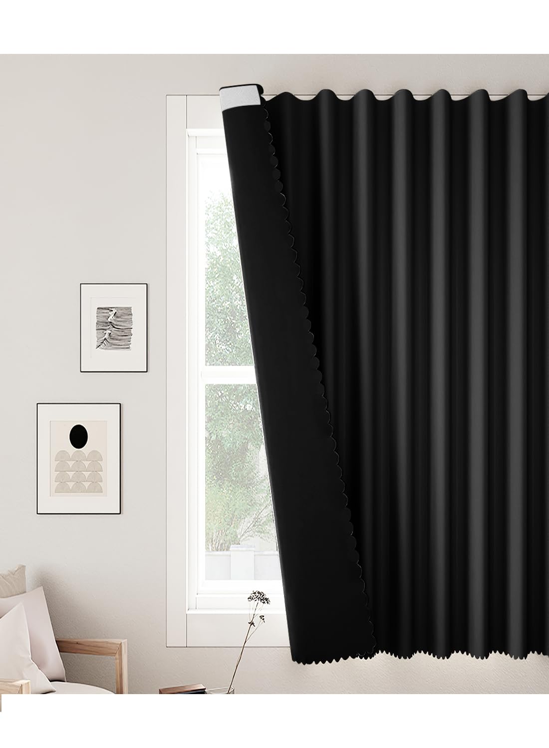 NOVO Velcro Curtains, Pongee No Drill Curtain, 100% Blackout, 1 Panel, W150 x H200CM, Fits Windows 75-100CM Wide, Beige