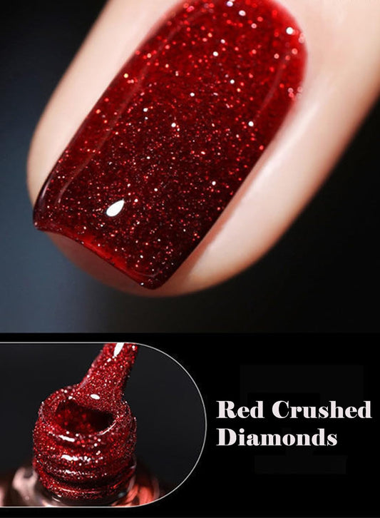 novo Red Diamond Gel Nail, Sparkly Glitter Soak Off UV Nail Lamp Gel for Women 15ml