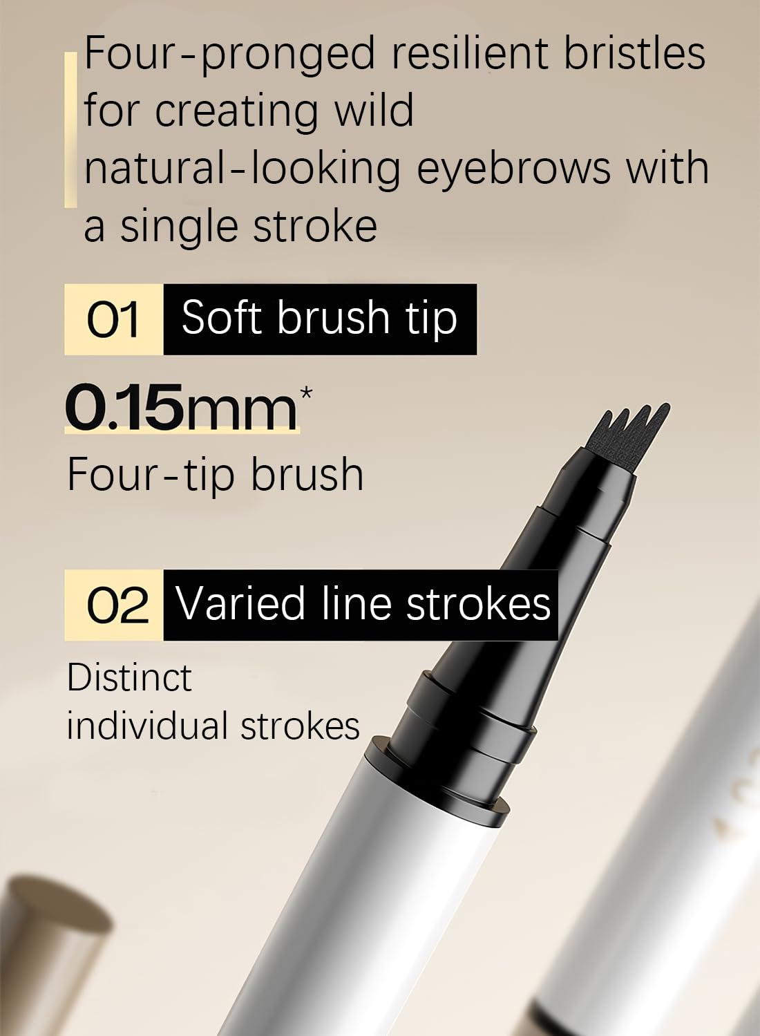 NOVO Eyebrow Pen with Micro-Fork Tip, 4 Tip Microblade Eyebrow & Waterproof Long Lasting Brow Contouring Pencil - Grey Black