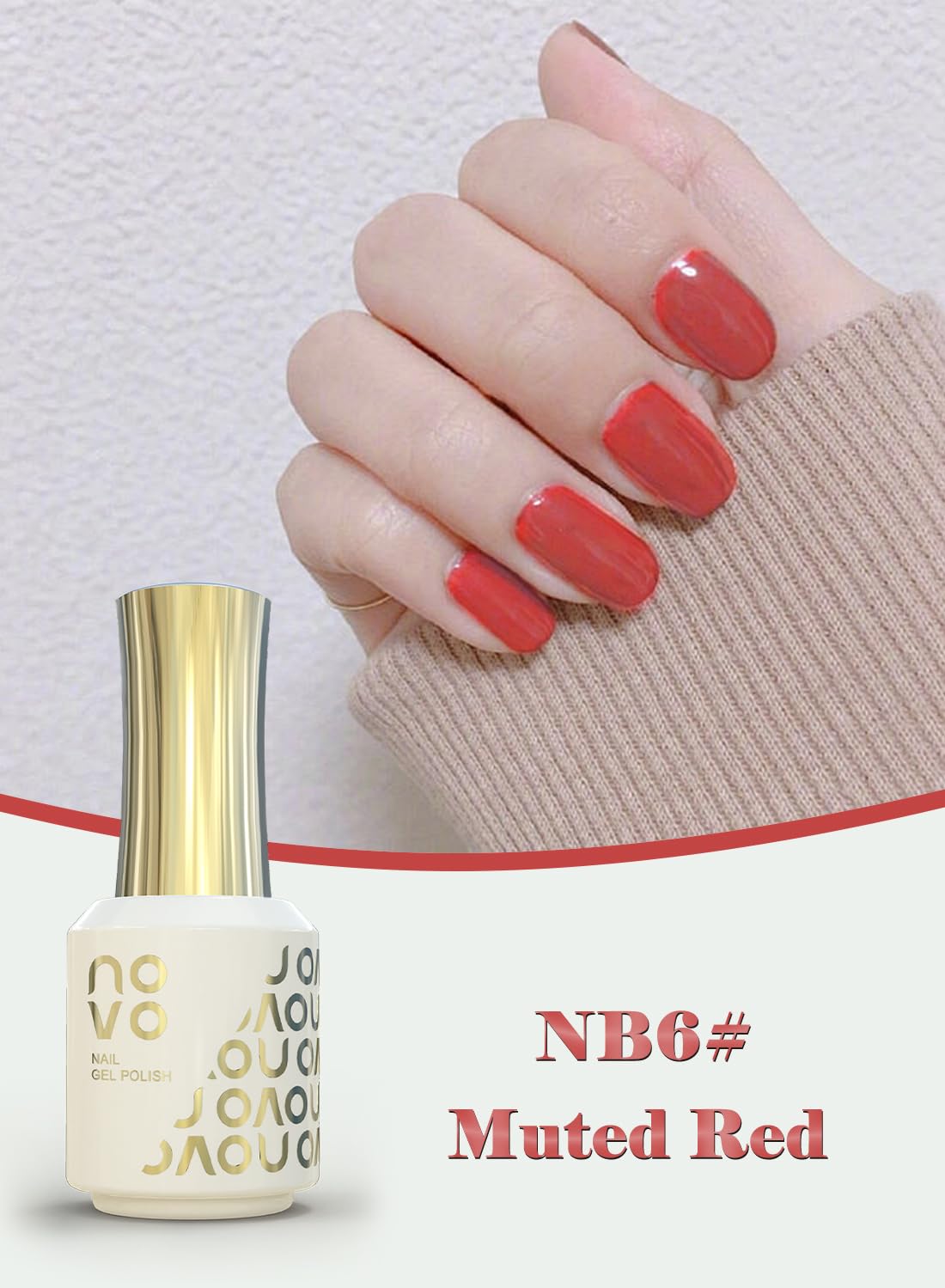 novo Rubber Base Gel, Shiny UV LED Gel Nail Polish for Women 12ml-NB6# Muted Red