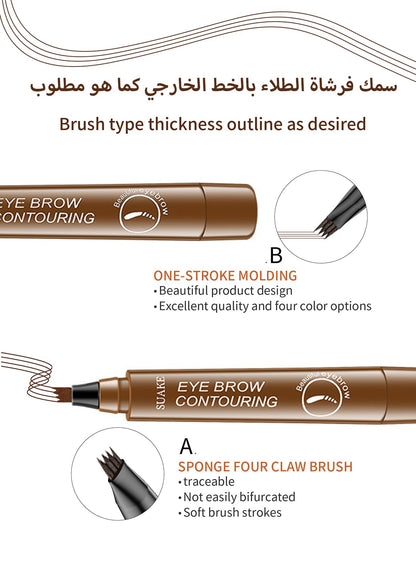 NOVO Eyebrow Pen Liquid with Micro-Fork Tip, 4-Prong Microblade Brows & Long Lasting Waterproof Brow Contouring Pencil, for Daily Natural Eye Makeup for Women-Light Brown