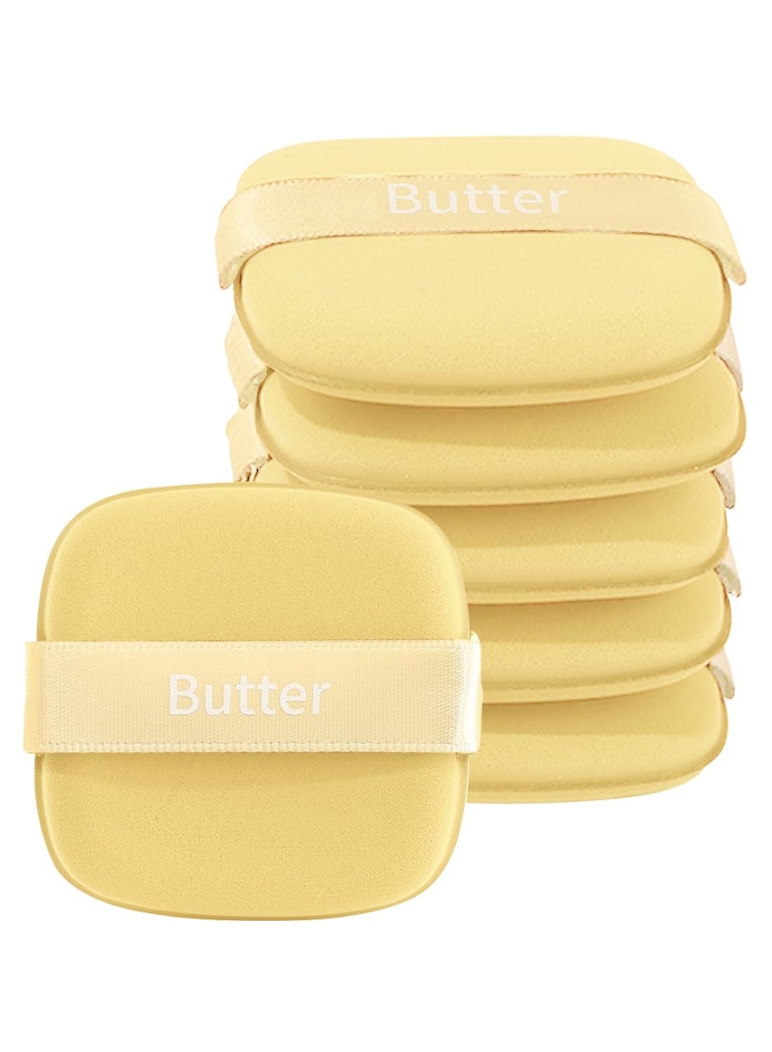 NOVO 8.5t Square Powder Puff Set¨C 6Pcs Makeup Sponges in Butter Yellow for Smooth Blending and Coverage