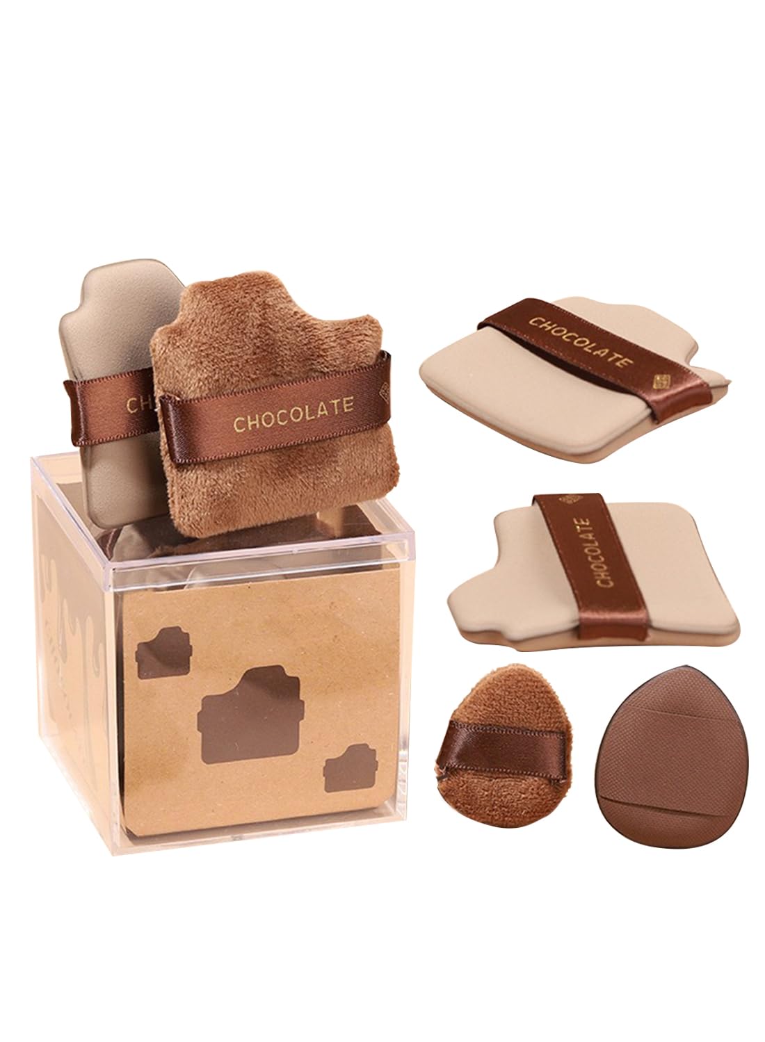 NOVO 6Pcs Multi-Function Chocolate Sponge Puff Set, Wet & Dry Use Makeup Applicators for Smooth Blending and Coverage