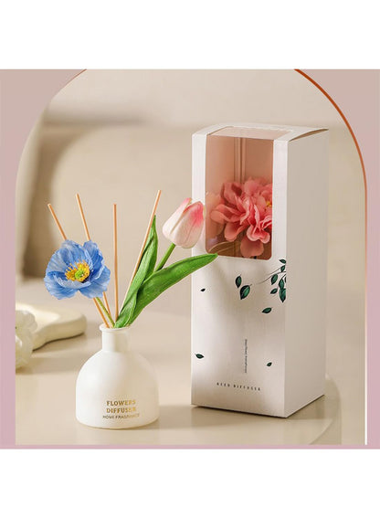 NOVO Artificial Flowers Scented Oil Diffuser Set with High imitation flower &4 Reed Sticks for Bathroom & Bedroom Home Decor&Office D¨¦cor, 150ml -White Rose