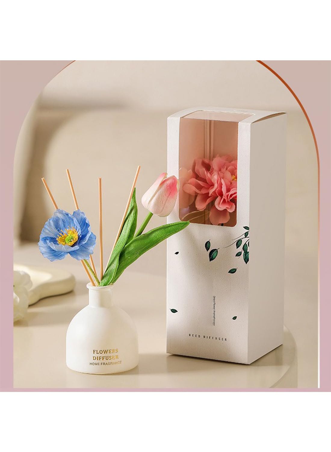 NOVO Artificial Flowers Scented Oil Diffuser Set with High imitation flower &4 Reed Sticks for Bathroom & Bedroom Home Decor&Office D¨¦cor, 150ml