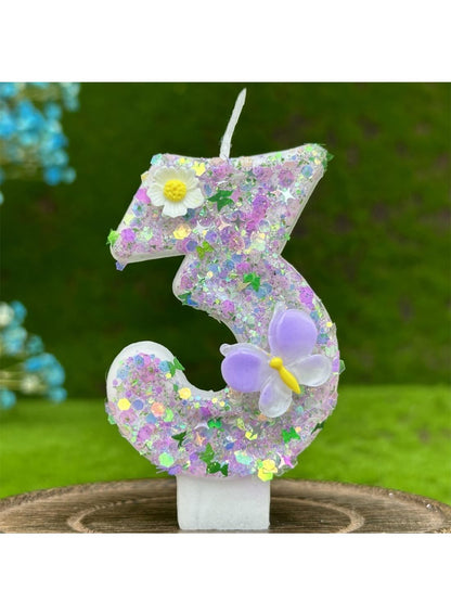7cm Birthday Number Candles for Cake Decoration, Glittery Cake Toppers with Cute Designs, Perfect for Kids' Parties, Anniversaries, and Celebrations-Green Turtle(No.0)