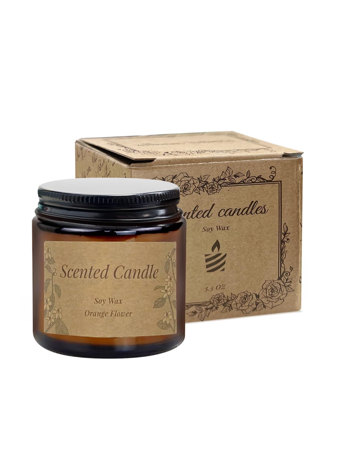 NOVO Scented Candles, 100g Natural Soy Wax Blend Aromatherapy Candle with Pure Essential Oils,12 Hours of Burn Time, or Home SPA Bathing Yoga-Fresh Citrus Brown/White