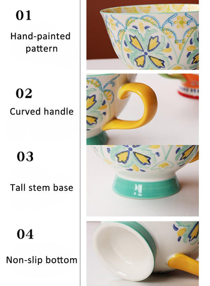 NOVO Hand-Painted Coloful Ceramic Mug Cup,Boho Style, Microwave Dishwasher Oven Safe, for Coffee, Breakfast & Ice Cream 550ml-Dark Blue