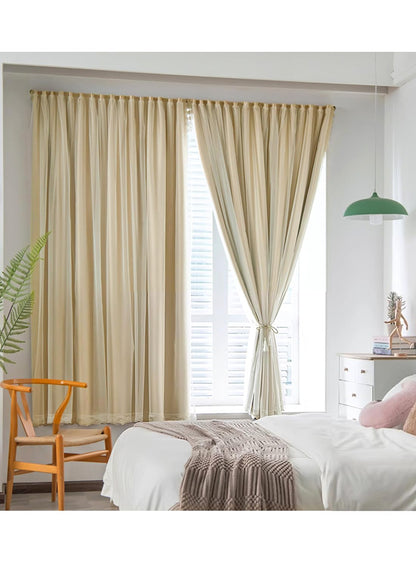 NOVO Velcro Curtains, Pongee No Drill Curtain, 100% Blackout, 1 Panel, W150 x H200CM, Fits Windows 75-100CM Wide, Beige