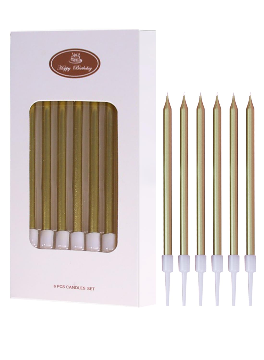 Colorful Long Thin Metallic Birthday Candles Kit£¬Glittery Cake Toppers with Cute Designs, Perfect for Kids' Parties, Anniversaries, and Celebrations-6Pcs Set Colorful
