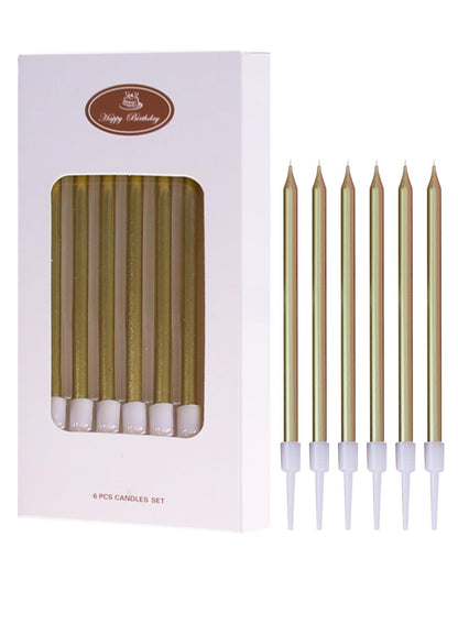 Colorful Long Thin Metallic Birthday Candles Kit£¬Glittery Cake Toppers with Cute Designs, Perfect for Kids' Parties, Anniversaries, and Celebrations-6Pcs Set Colorful