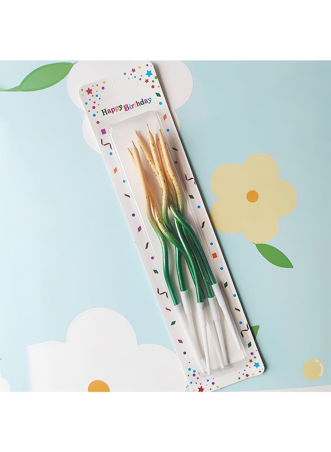 Colorful Long Thin Metallic Birthday Candles Kit£¬Glittery Cake Toppers with Cute Designs, Perfect for Kids' Parties, Anniversaries, and Celebrations-6Pcs Set Colorful