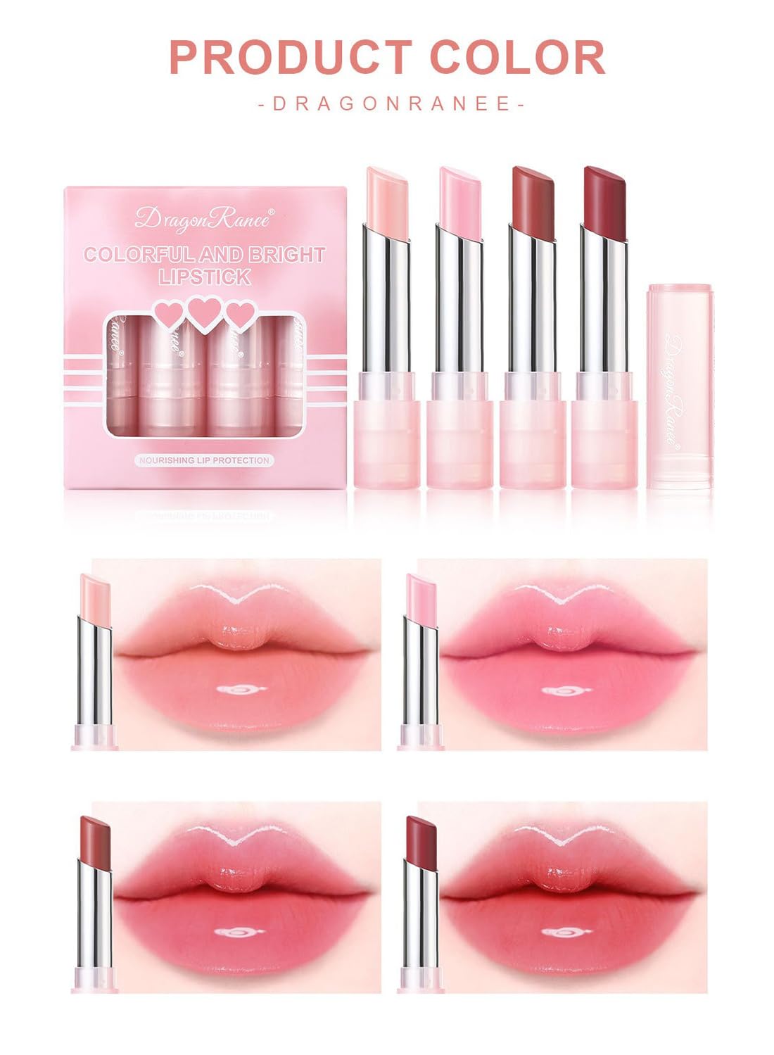 NOVO Glossy Lip Oil Set, 4Pcs Magic Color Changing Lipstick, Moisturizing Lip Tinted Glaze Set for Women