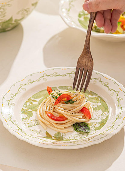 18Pcs Dinnerware Set, Gift Kit, Plates and Bowls Sets, Oven, Dishwasher and Microwave Safe, Green Rose
