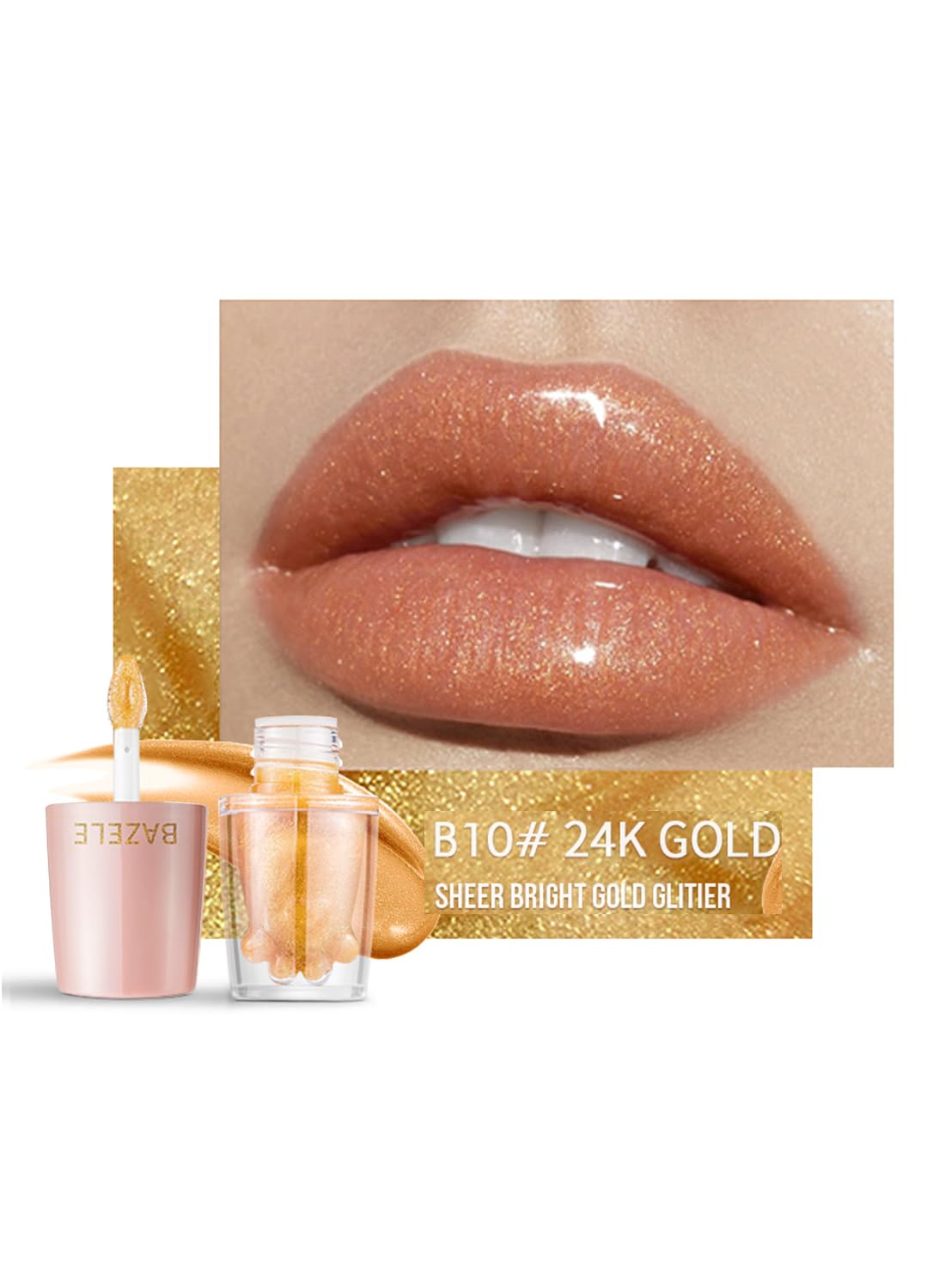 NOVO Jelly Lipstick Liquid - Waterproof High Pigment Lip Gloss, Long-Lasting and Plumping Lips Glaze (24K Gold B10)