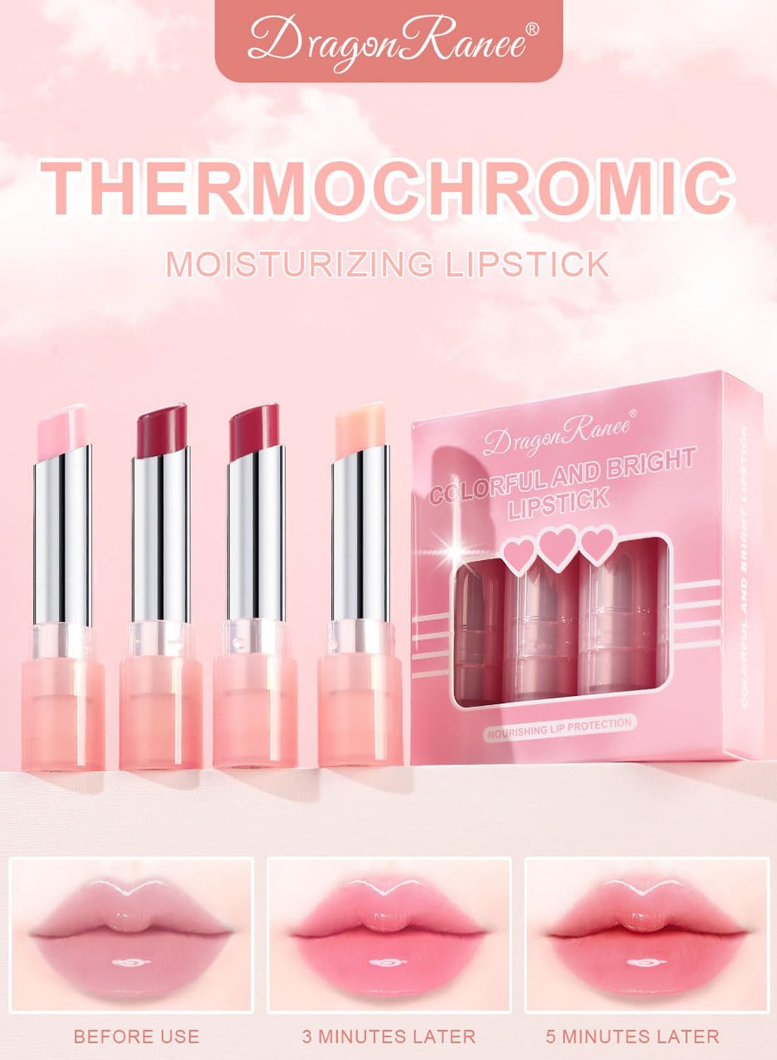 NOVO Glossy Lip Oil Set, 4Pcs Magic Color Changing Lipstick, Moisturizing Lip Tinted Glaze Set for Women