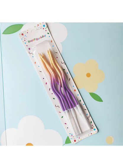 Colorful Long Thin Metallic Birthday Candles Kit£¬Glittery Cake Toppers with Cute Designs, Perfect for Kids' Parties, Anniversaries, and Celebrations-6Pcs Set Colorful