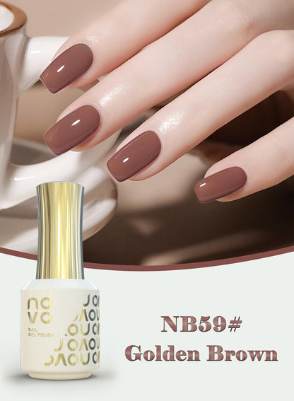 novo Rubber Base Gel, Shiny UV LED Gel Nail Polish for Women 12ml-NB58# Golden Brown