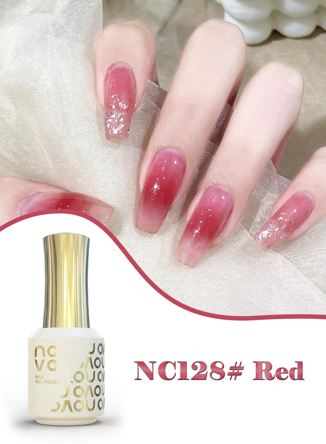 novo Jelly Gel Nail Polish, Sheer Nail Polish, UV LED Gel for DIY 12ml-NC128# Red