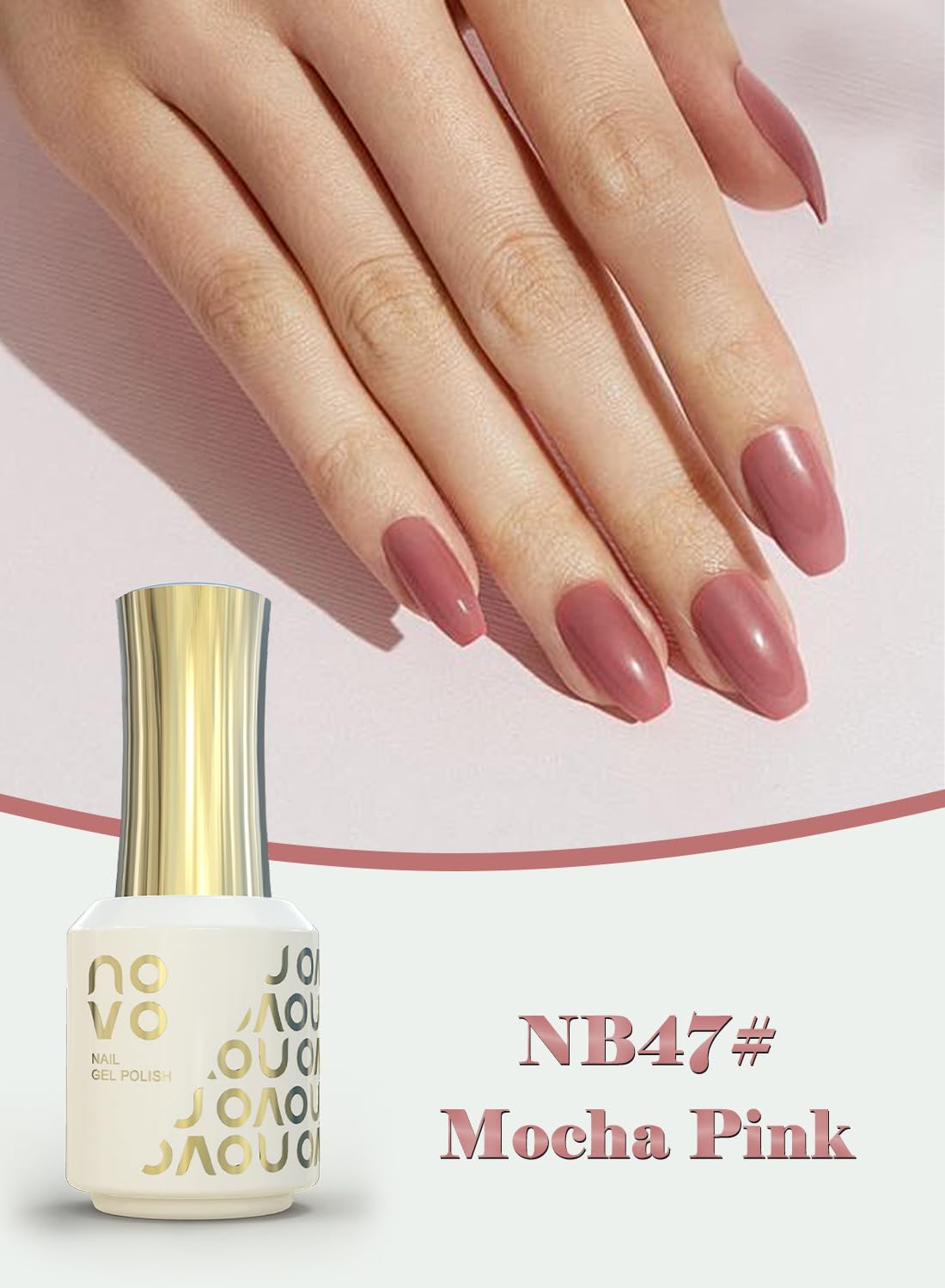 novo Rubber Base Gel, Shiny UV LED Gel Nail Polish for Women 12ml-NB47# Mocha Pink