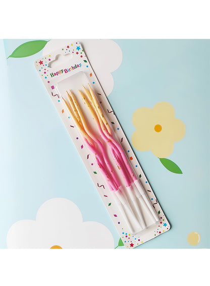 Colorful Long Thin Metallic Birthday Candles Kit£¬Glittery Cake Toppers with Cute Designs, Perfect for Kids' Parties, Anniversaries, and Celebrations-6Pcs Set Colorful