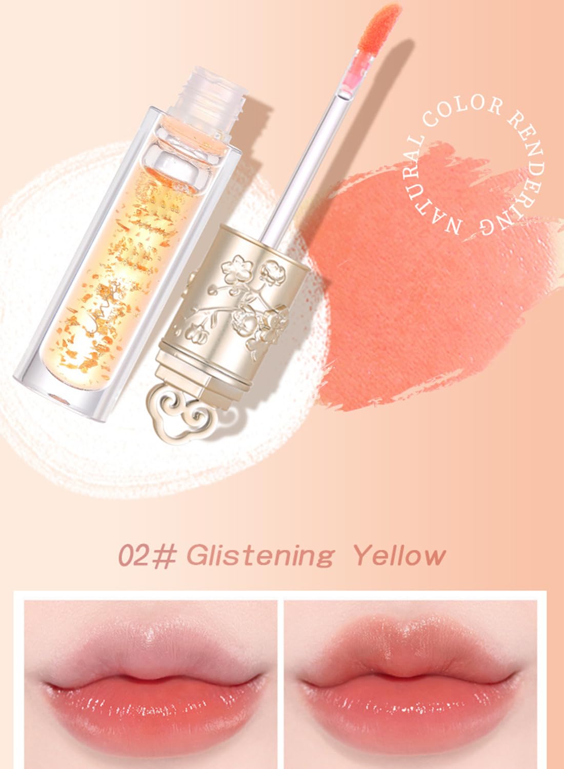 NOVO Lip Oil with Gold Foil, Color Changing Long Lasting Non Sticky Cup Lip Moisturizer to Fade Lip Lines and Plump Lip 6ml