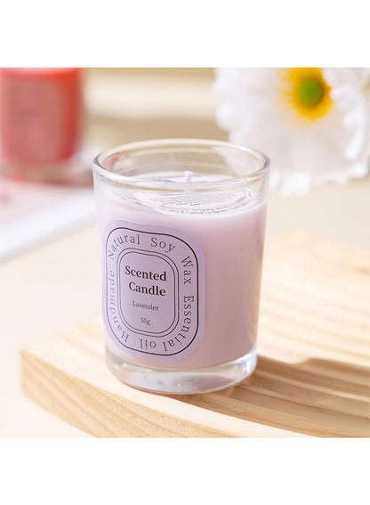 NOVO Scented Candles, Natural Soy Wax Blend Aromatherapy Candle with Pure Essential Oils 55g-Lavender