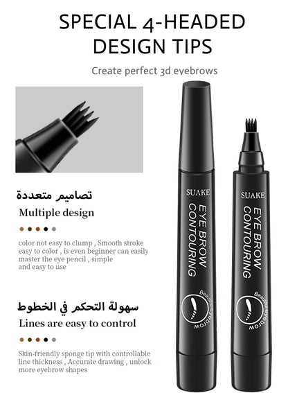 NOVO Eyebrow Pen Liquid with Micro-Fork Tip, 4-Prong Microblade Brows & Long Lasting Waterproof Brow Contouring Pencil, for Daily Natural Eye Makeup for Women-Light Brown