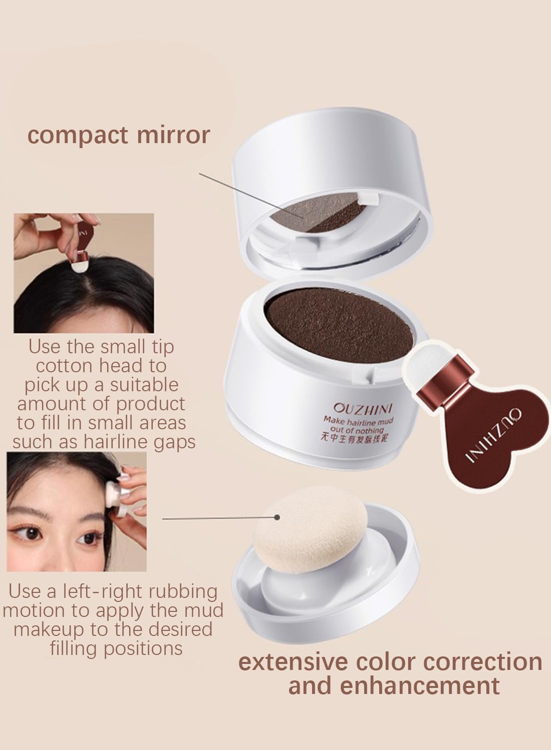 NOVO Instant Hair Shadow Stick with Puff, Root Touch-Up Powder for Thinning Grey Hairline, Hair Root Concealer for Women & Men, 4G, NO.01 Black Grey