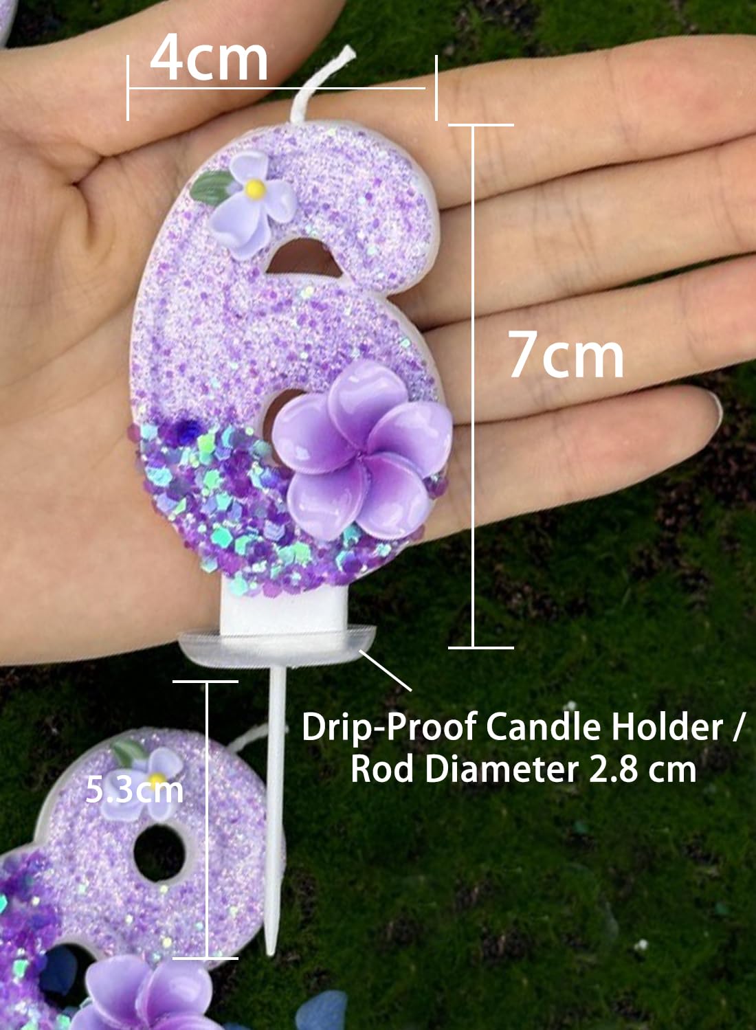 7cm Birthday Number Candles for Cake Decoration, Glittery Cake Toppers with Cute Designs, Perfect for Kids' Parties, Anniversaries, and Celebrations-Green Turtle(No.0)