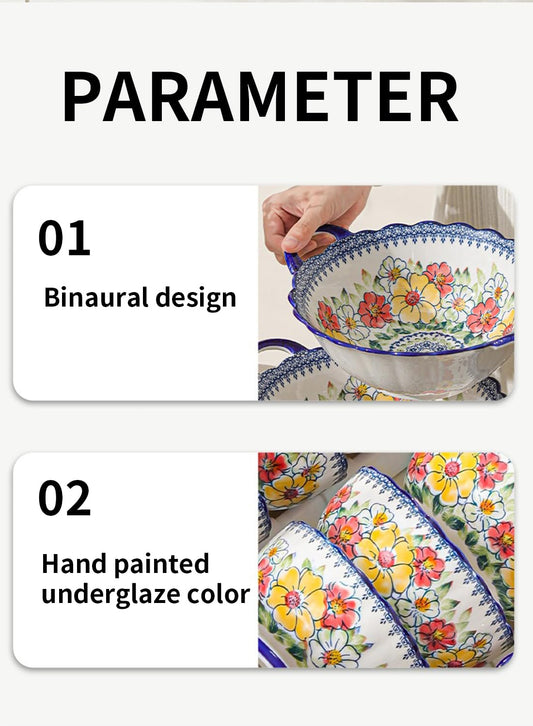 14Pcs Dinnerware Set, Gift Kit, Plates and Bowls Sets, Oven, Dishwasher and Microwave Safe, Polish Flowers