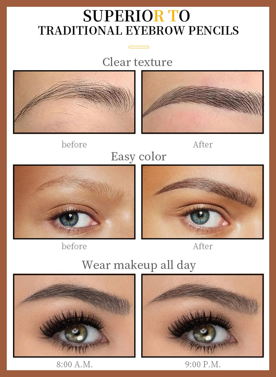 NOVO Eyebrow Pen Liquid with Micro-Fork Tip, 4-Prong Microblade Brows & Long Lasting Waterproof Brow Contouring Pencil, for Daily Natural Eye Makeup for Women-Light Brown